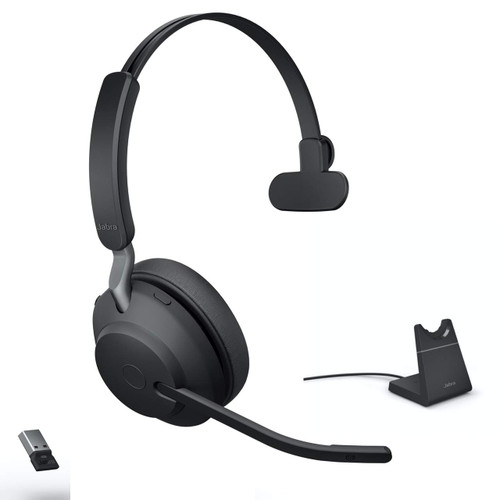 Jabra Evolve2 65 Wireless Headset USB Mono UC w/Stand, Bluetooth Dongle, Compatible with Zoom, Webex, Skype, Smartphones, Tablets, PC/MAC, 26599-889-989-, Global Teck Gold Support Plan Included