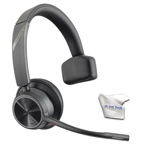 Poly Voyager 4310 - Plantronics UC Wireless Bluetooth Mono Headset (USB-C) - Bundled with Global Teck Microfiber Cloth - Compatible with Deskphone, PC/Mac, Works with Zoom, RingCentral, 8x8, Vonage