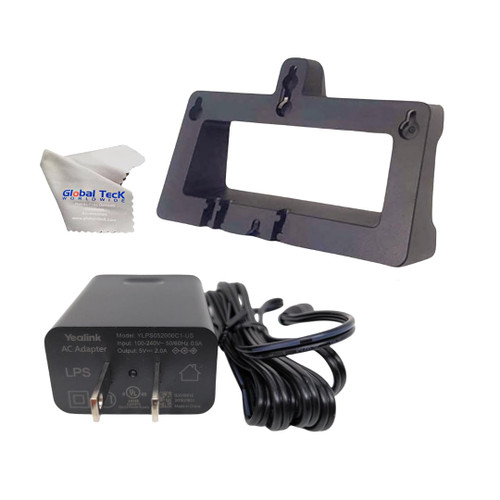 Yealink Accessory Bundle with Wall Mount Bracket and 5V 2A Power Supply Adapter Compatible with Yealink Desk Phones T52S T54S T56A T58V Includes Global Teck Microfiber Cloth