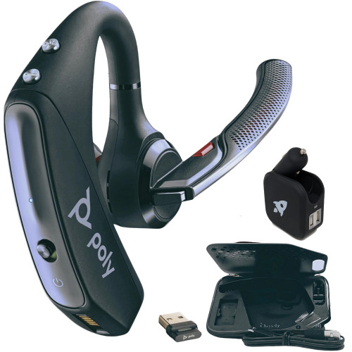 Plantronics Poly Voyager 5200 UC Bluetooth Headset Bundle - for Smartphones, PC, MAC Using RingCentral Software or App, Global Teck w/Wall Charger 206110-101