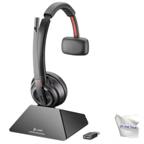 Poly Savi 8210 Bluetooth Wireless DECT Single-Ear UC Headset - Connects to Deskphone, PC/Mac USB-A, Works with Zoom, RingCentral, 8x8, Vonage, Global Teck Microfiber