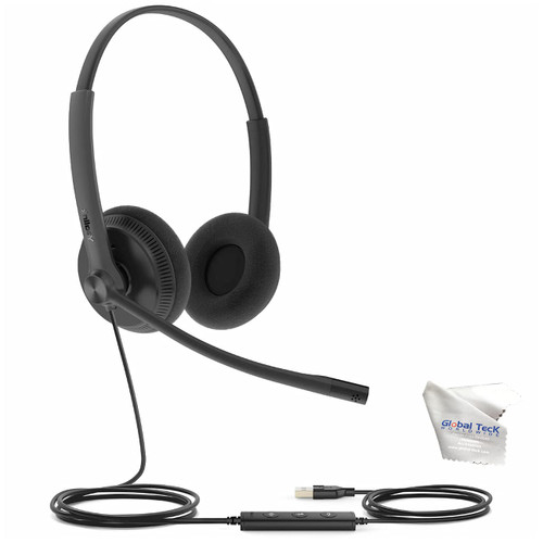 Yealink UH34 Duo UC Lite Wired Headset (USB-C), Connects to Deskphone, PC/Mac, Softphones - Works with Teams, Zoom, RingCentral, 8x8, Vonage, Global Teck Microfiber Included