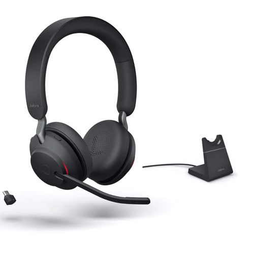 Jabra Evolve2 65 Wireless Headset Certified for MS Teams, Bluetooth Dongle, Compatible with Zoom, Meet, Ideal for Work from Home, Phone Calls, Video Calls, Bundled w/Mobile Wallet, Gold Support