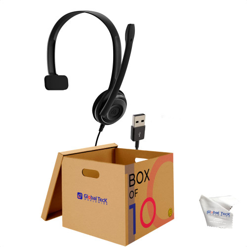 EPOS USB Mono USB Computer Headsets with Microphone for Classroom, Training, Call Centers (10 Pack) with Global Teck Microfiber Cloth