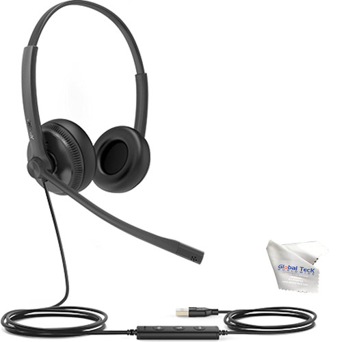 Yealink UH34 Duo UC Wired Headset (USB-C), Connects to Deskphone, PC/Mac, Softphones - Works with Teams, Zoom, RingCentral, 8x8, Vonage, Global Teck Microfiber Included