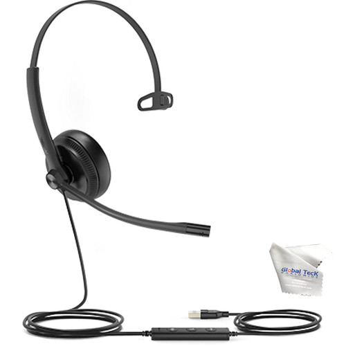 Yealink UH34 Mono Teams Certified Wired Headset (USB-C), Connects to Deskphone, PC/Mac, Softphones - Works with Teams, Zoom, RingCentral, 8x8, Vonage, Microfiber Included