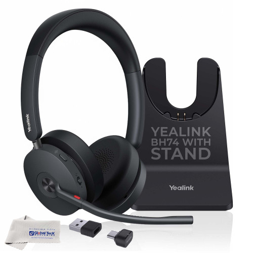 BH74 Yealink Headset Bluetooth Wireless with Headphone Charging Stand, Compatible with Teams, Zoom, Webex, Meet Video Calls, Acoustic Shield Mic & Hybrid ANC, Long Battery, Ideal for Office & Remote