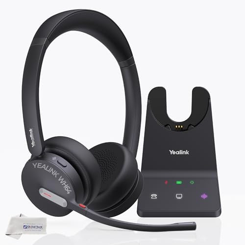 Yealink WH64 Wireless DECT Headset & Bluetooth UC Duo, Teams & Zoom Compatible, Acoustic Shield 2.0, 3-Mic Noise Cancellation, All-Day Comfort, Plug & Play for PC, Phone & UC Platforms, Long Battery