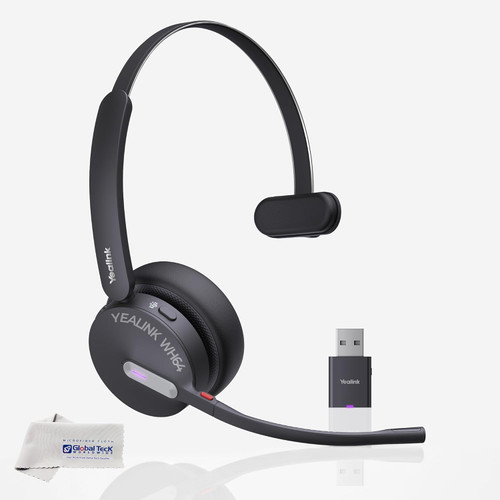 Yealink WH64 Hybrid Wireless Headphones DECT & Bluetooth Mono MS, Teams Certified, For PC, Laptop & Mobile, USB-C Dongle, 150m Range, 32H Talk Time, 3-Mic Noise Cancelling Acoustic Shield 2.0