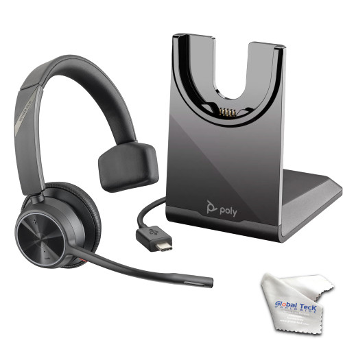 Poly Voyager 4310 - UC Wireless Bluetooth Mono Headset (USB-C) with Charge Stand - Bundled with Global Teck Microfiber Cloth - Compatible with Deskphone, PC/Mac, Works with Zoom, RingCentral, Vonage