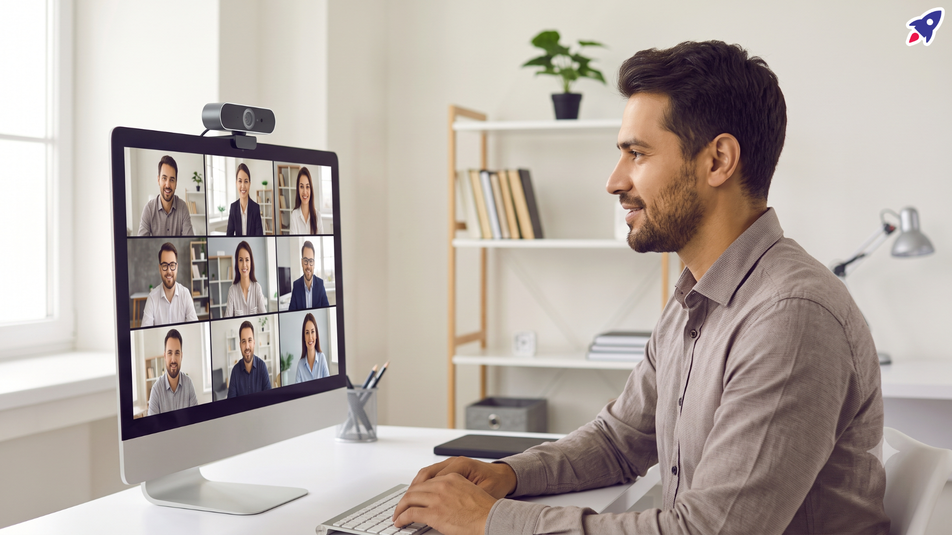 A professional user troubleshooting Yealink headset mute delay during a Zoom or Microsoft Teams video call.