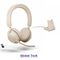 Jabra Evolve2 65 Stereo Wireless Headset (Beige) | MS Version | Includes USB Bluetooth Dongle and Charging Stand | Compatible with Windows PC, MAC, Smartphone, Streaming Music, Skype, IP Communications | 26599-999-988