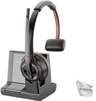 Poly Savi 8210 Office Bluetooth Wireless DECT Single-Ear Headset Bundle, Noise Canceling, 13-Hour Battery, Connects to Deskphone, PC, Mobile - Works with Teams, Zoom, GTW Cloth