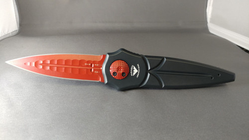 BLK-S/G-CR Asheville Steel Paragon Warlock Sorcerer Grind Blood Red CTS40CP/Black Handle Knife