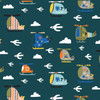 Dashwood - On The Move - Helicopters Dark Green - 100percent Cotton Fabric - Now pound12 p/m