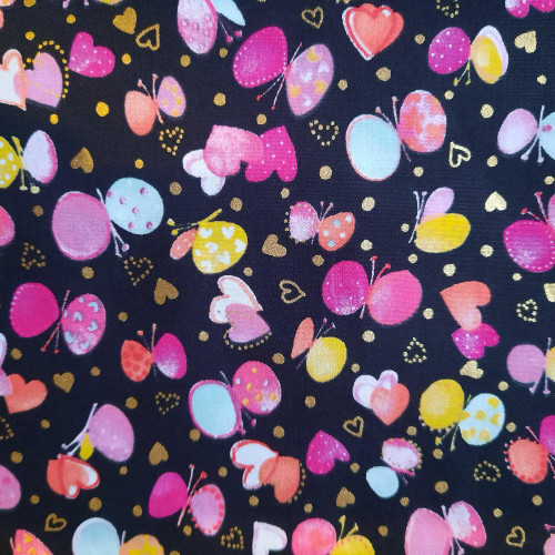 Sevenberry - Tiny Metallic Butterflies and Hearts Black - pound13 p/m