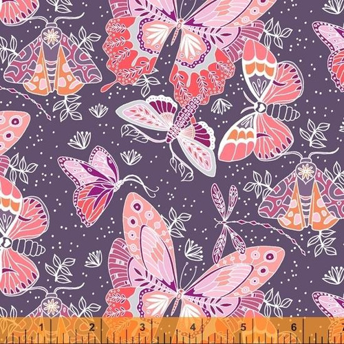 Windham - Aerial - Large Butterflies Purple - 100percent Cotton Fabric - pound14 p/m