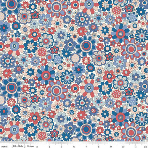 Liberty - Carnaby Collection - Paradise Petals Blue - 100percent Cotton Fabric - pound14 p/m
