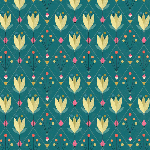 Dashwood - Tree Of Life - Retro Flowers Teal - 100percent Cotton Fabric - pound13 p/m