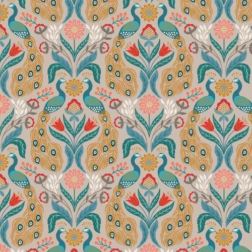 Lewis and Irene - Wintertide - Peacock Linen with Copper Metallic - 100percent Cotton Fabric - pound13 p/m