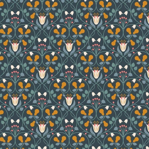 Lewis and Irene - Pear Hearts Navy with Copper Metallic - 100percent Cotton Fabric - pound13 p/m