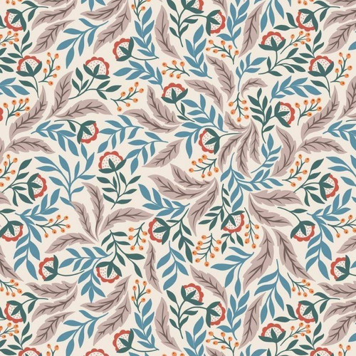 Lewis and Irene - Wintertide - Arts and Crafts Floral Cream with Copper Metallic - 100percent Cotton Fabric - pound13 p/m