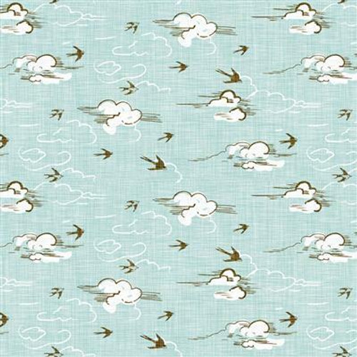 Clothworks - New Earth - Bird Sky Blue - 100percent Cotton Fabric - pound14 p/m