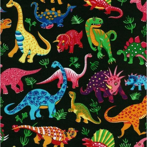 Nutex - Dinosaur Dance Black - 100percent Cotton Fabric - pound13 p/m