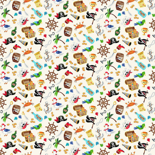 Makower - Pirate - Pirate Icons Cream - 100percent Cotton Fabric - pound13 p/m