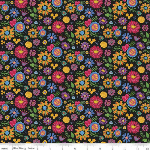 Riley Blake - Eleanor Floral Black - 100percent Cotton Fabric - pound14 p/m