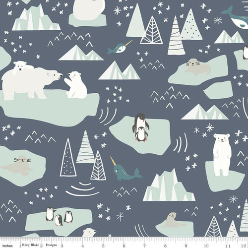 Riley Blake - Nice Ice Baby - Arctic Animals Navy - 100percent Cotton Fabric - pound14 p/mseals