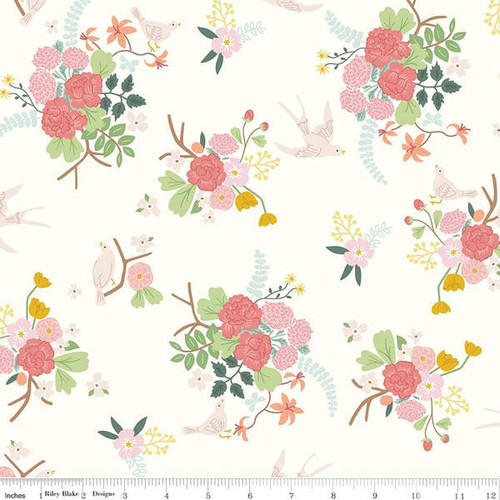 Riley Blake - Emma - Floral Cream - 100percent Cotton Fabric - pound15 p/m