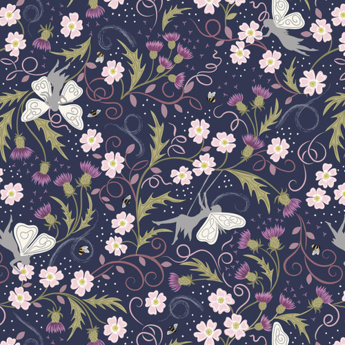 Lewis & Irene - Celtic Faeries - Metallic Faeries (Metallic Silver) - 100% Cotton Fabric - £14 p/m /m