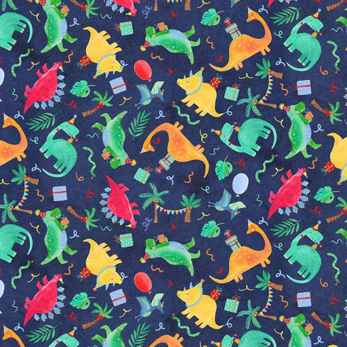 Timeless Treasures - Party Dinosaurs - 100% Cotton Fabric - £15 p/m