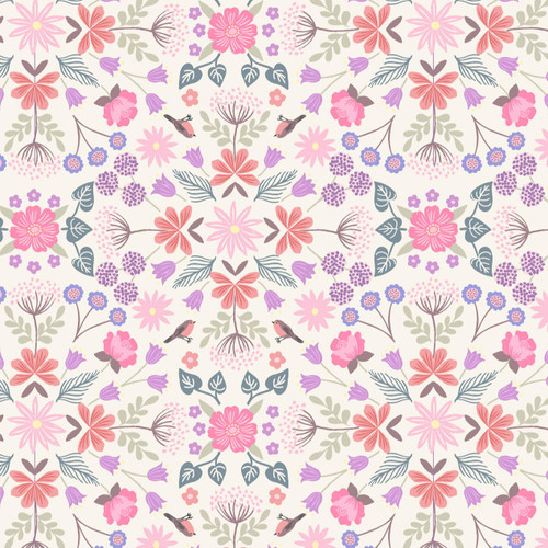 Lewis & Irene - The Secret Garden - Robin Floral (Cream) - 100% Cotton Fabric - £14 p/m