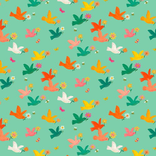 Dashwood - Bee Happy - Birds (Green) - 100% Cotton Fabric - £14 p/m