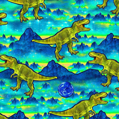 Timeless Treasures - Dinosaur Planet (Blue) - 100% Cotton Fabric - £15 p/m
