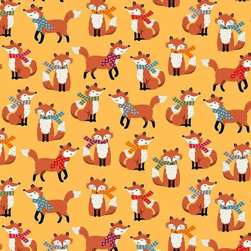 Makower - Autumn Days - Foxes (Yellow) - 100% Cotton Fabric - £14 p/m