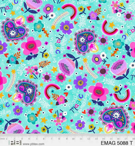 P & B - Everyday Magic - Flowers & Hearts - 100% Cotton Fabric - £15 p/m