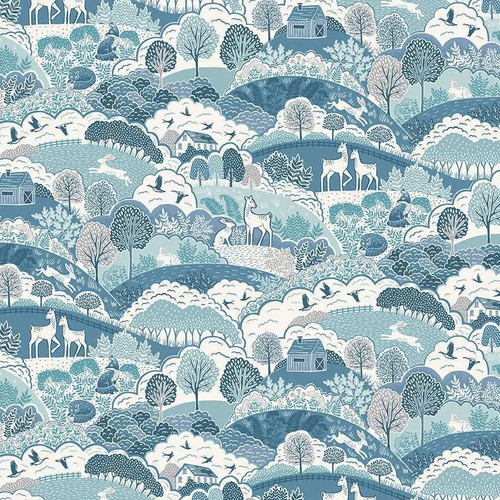 Makower - Foxwood - Hills (Blue) - Cotton Quilting Fabric - £14 p/m