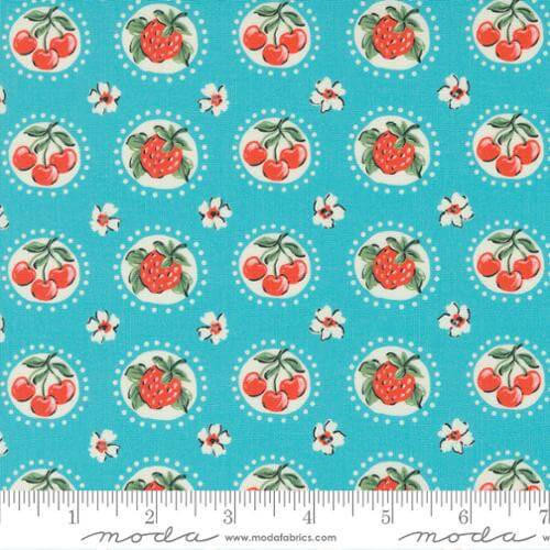 Moda - Julia - Strawberries & Cherries (Turq) - Cotton Quilting Fabric - £15 p/m