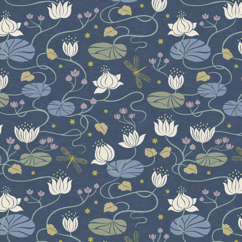 Lewis and Irene - Jardin De Lis - Lillies Blue - Metallic - pound13 p/m