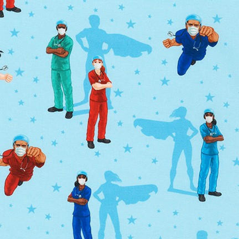 Remnant - Robert Kaufman - Frontline Heroes - Doctors & Nurses (Blue) - 112cm x 48cm