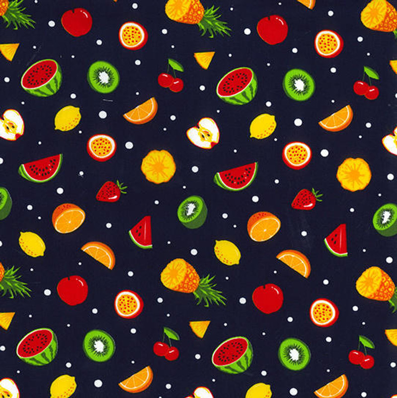 Rose and Hubble - Cotton Poplin - Fruit Navy - 100percent Cotton Fabric - Now pound8 p/m