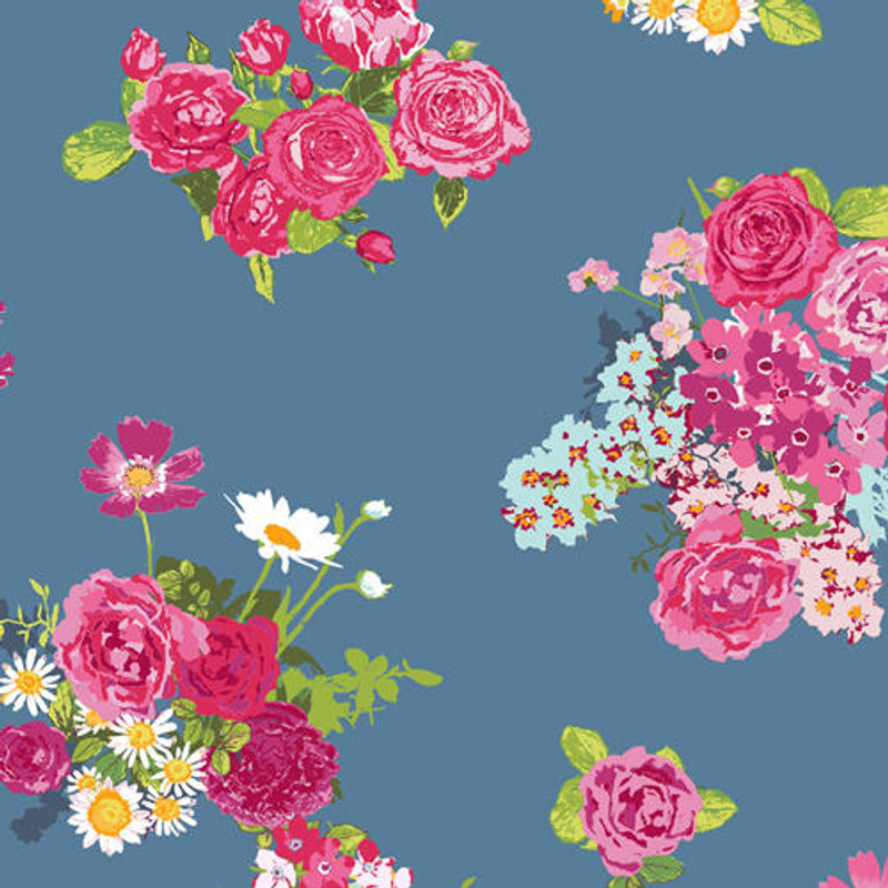 Art Gallery - Floralish - Cascading Blossoms Blue - 100percent Cotton Fabric - Now pound10 p/m