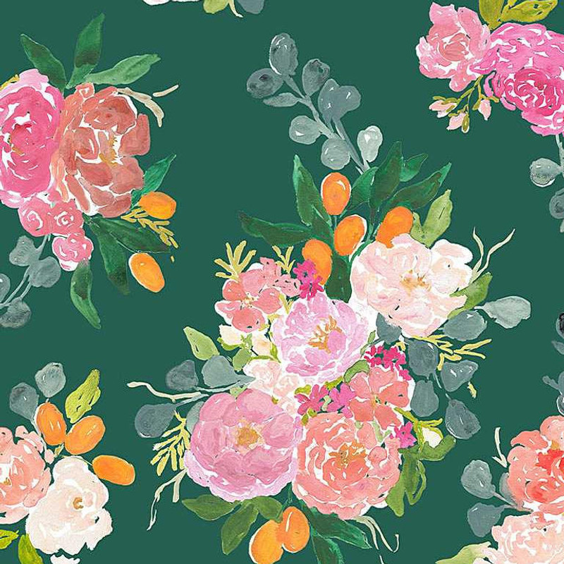 Dear Stella - Bouquets Green - 100percent Cotton Fabric - pound14 p/m