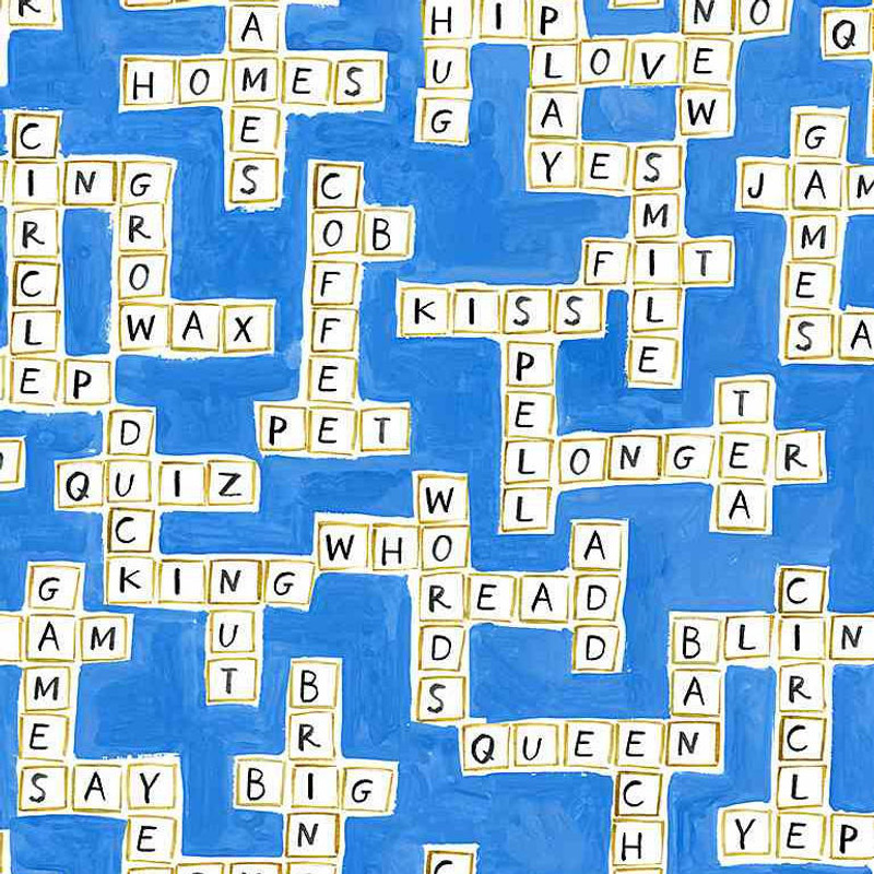 Dear Stella - Word Play - Scrabble Blue - 100percent Cotton Fabric - pound14 p/m