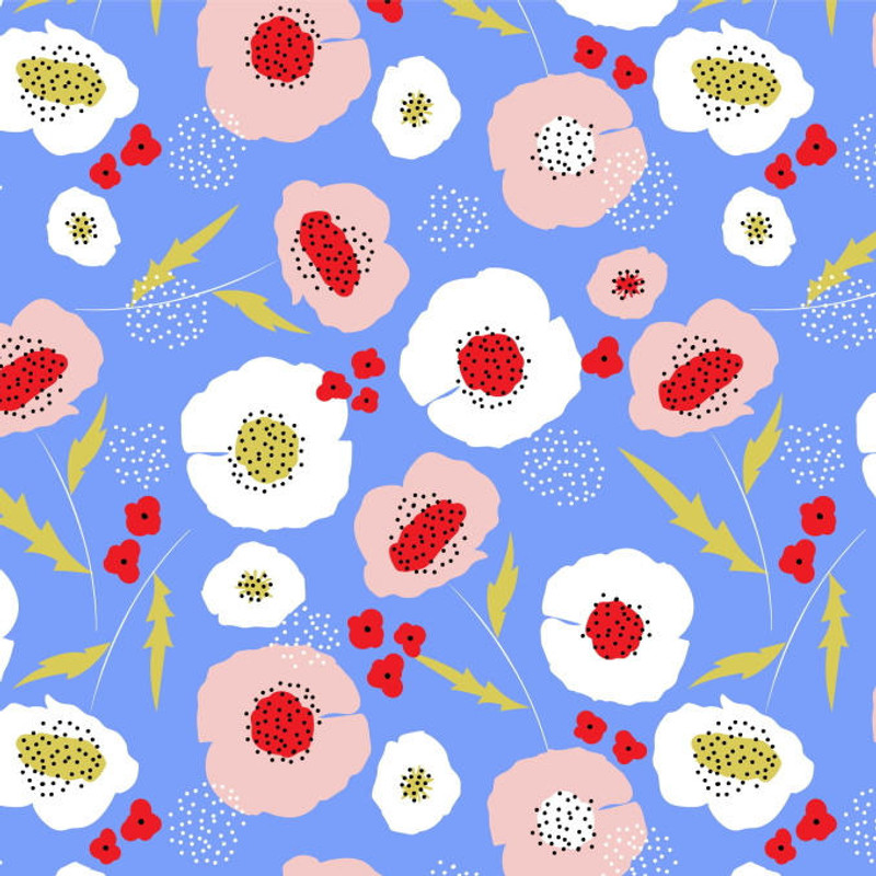 Visage - Poppy Fields and Blossom Blue - 100percent Cotton Fabric - pound10 p/m