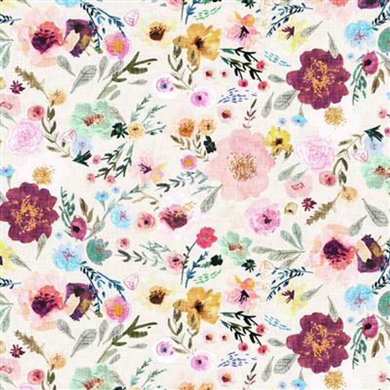 Clothworks - New Earth - Floral White - 100percent Cotton fabric - pound14 p/m