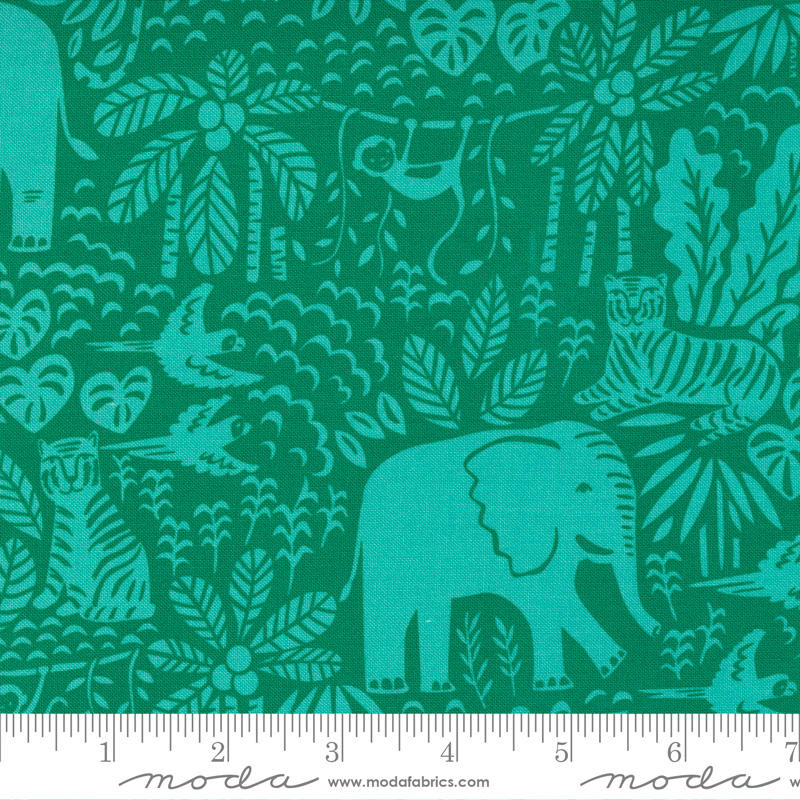 Moda - Jungle Paradise - Elephants Green - 100percent Cotton Fabric - pound14 p/m